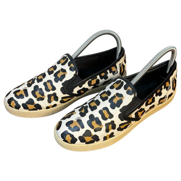 Coach Parkside Leopard Print Slip-On Sneakers Size 7B Casual Luxe Streetwear - Picture 1 of 16